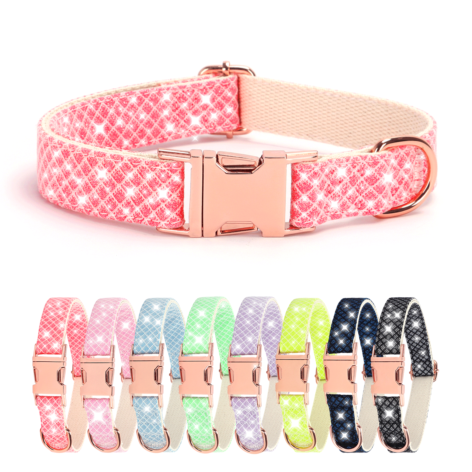 Personalized Sparkling Bling Bling Diamond Grid Pet Collar – Custom Name & Phone Number Engraved Shiny Leash