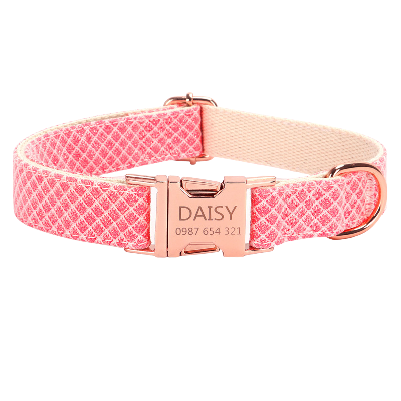Personalized Sparkling Bling Bling Diamond Grid Pet Collar – Custom Name & Phone Number Engraved Shiny Leash