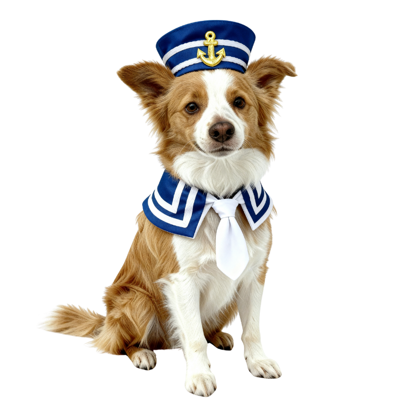 Sailor Hat Set with adjustable Scarf for Dogs and Cats, Fashionable Triangle Bib