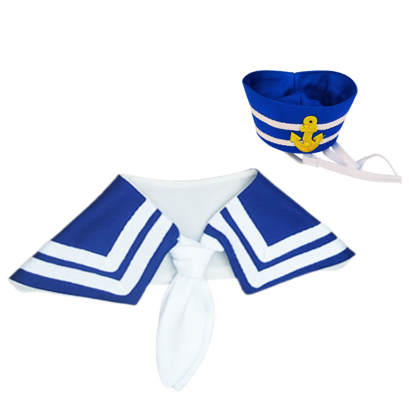 Sailor Hat Set with adjustable Scarf for Dogs and Cats, Fashionable Triangle Bib