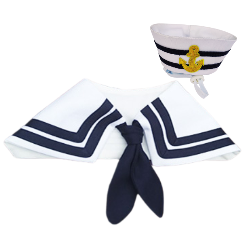 Sailor Hat Set with adjustable Scarf for Dogs and Cats, Fashionable Triangle Bib