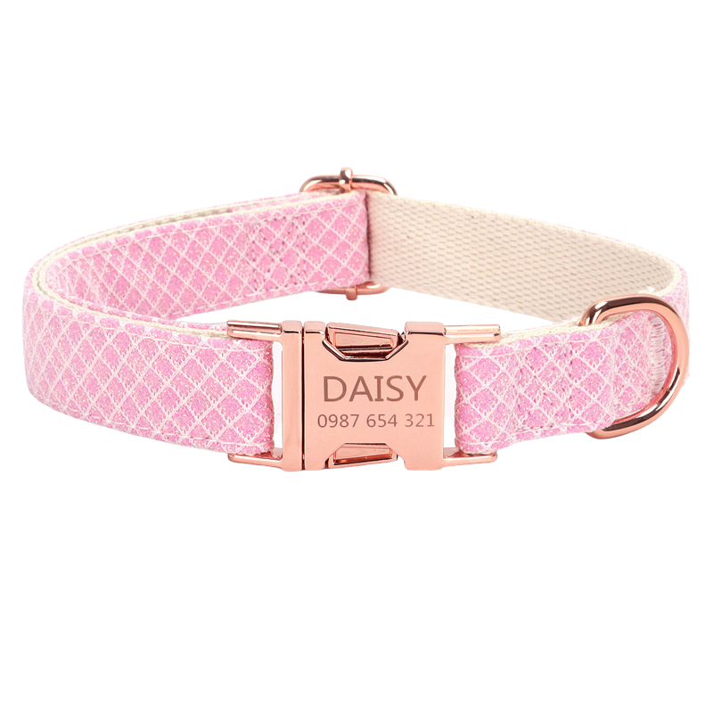 Personalized Sparkling Bling Bling Diamond Grid Pet Collar – Custom Name & Phone Number Engraved Shiny Leash