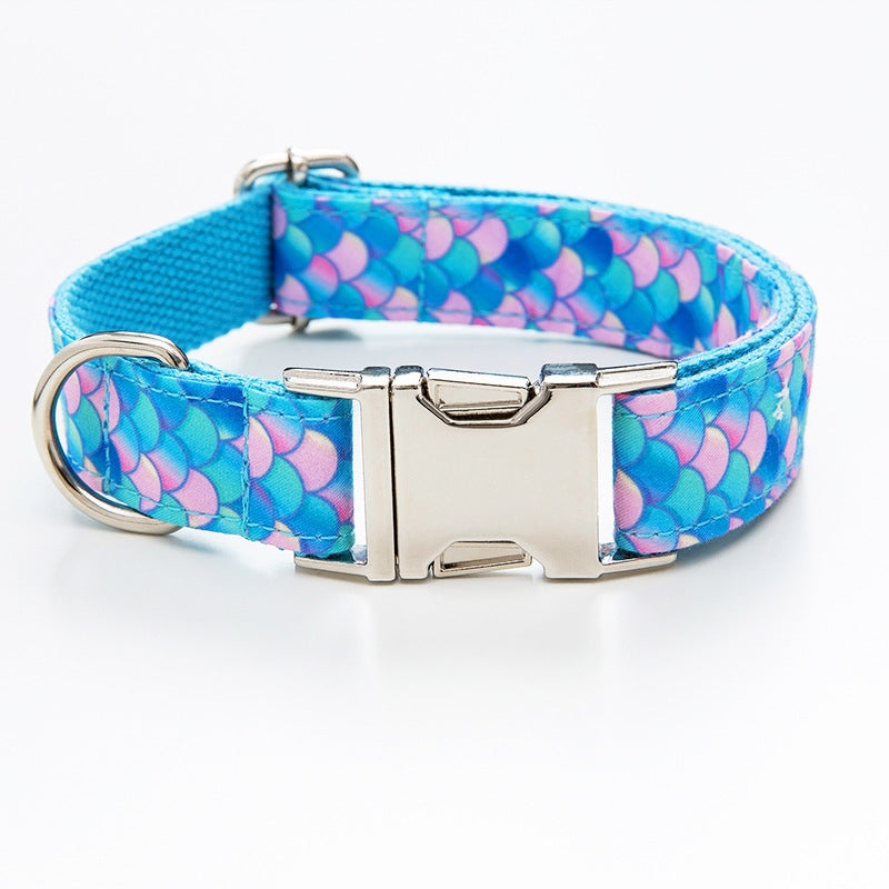 Ocean Breeze Personalized Pet Collar - Custom Engraved Mermaid Scale Dog Collar with Owner's Contact Info