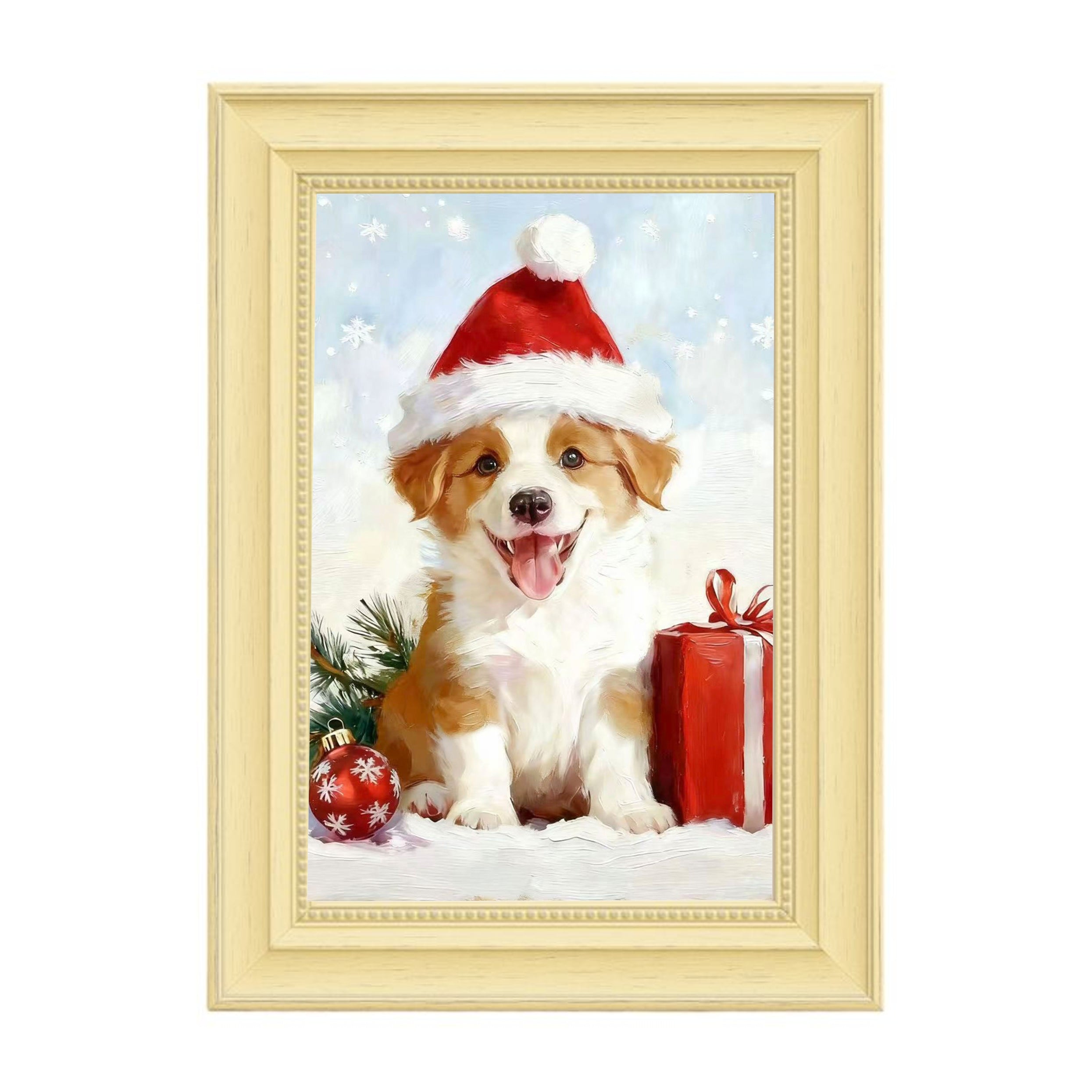 Personalized Christmas Pet Portrait – Custom Pet Painting with Santa Hat &amp; Plaid Scarf | Holiday Gift for Pet Lovers