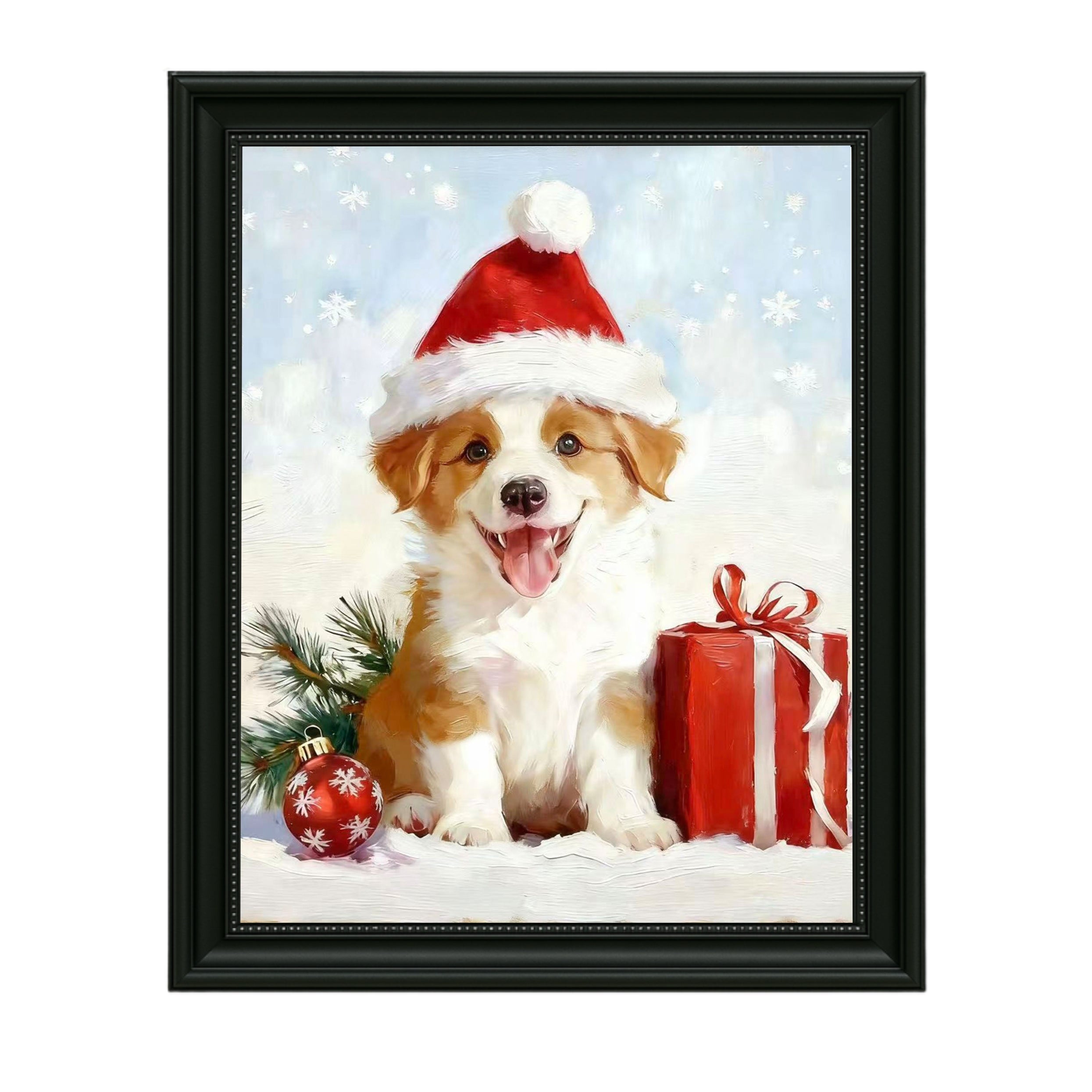 Personalized Christmas Pet Portrait – Custom Pet Painting with Santa Hat &amp; Plaid Scarf | Holiday Gift for Pet Lovers