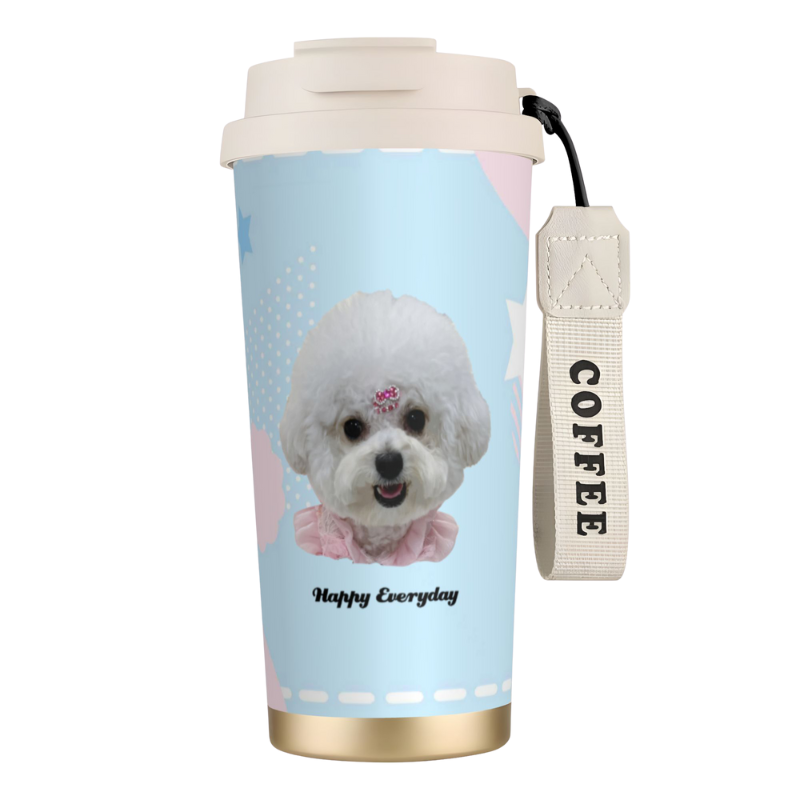 Custom Pet Portrait Tumbler - Insulated Stainless Steel Travel Mug, Personalized Gift for Pet Lovers, Cute Hand-Drawn Design for Women