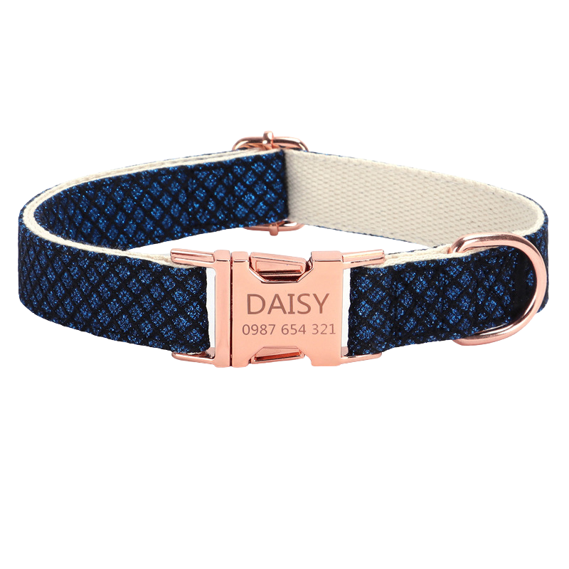 Personalized Sparkling Bling Bling Diamond Grid Pet Collar – Custom Name & Phone Number Engraved Shiny Leash