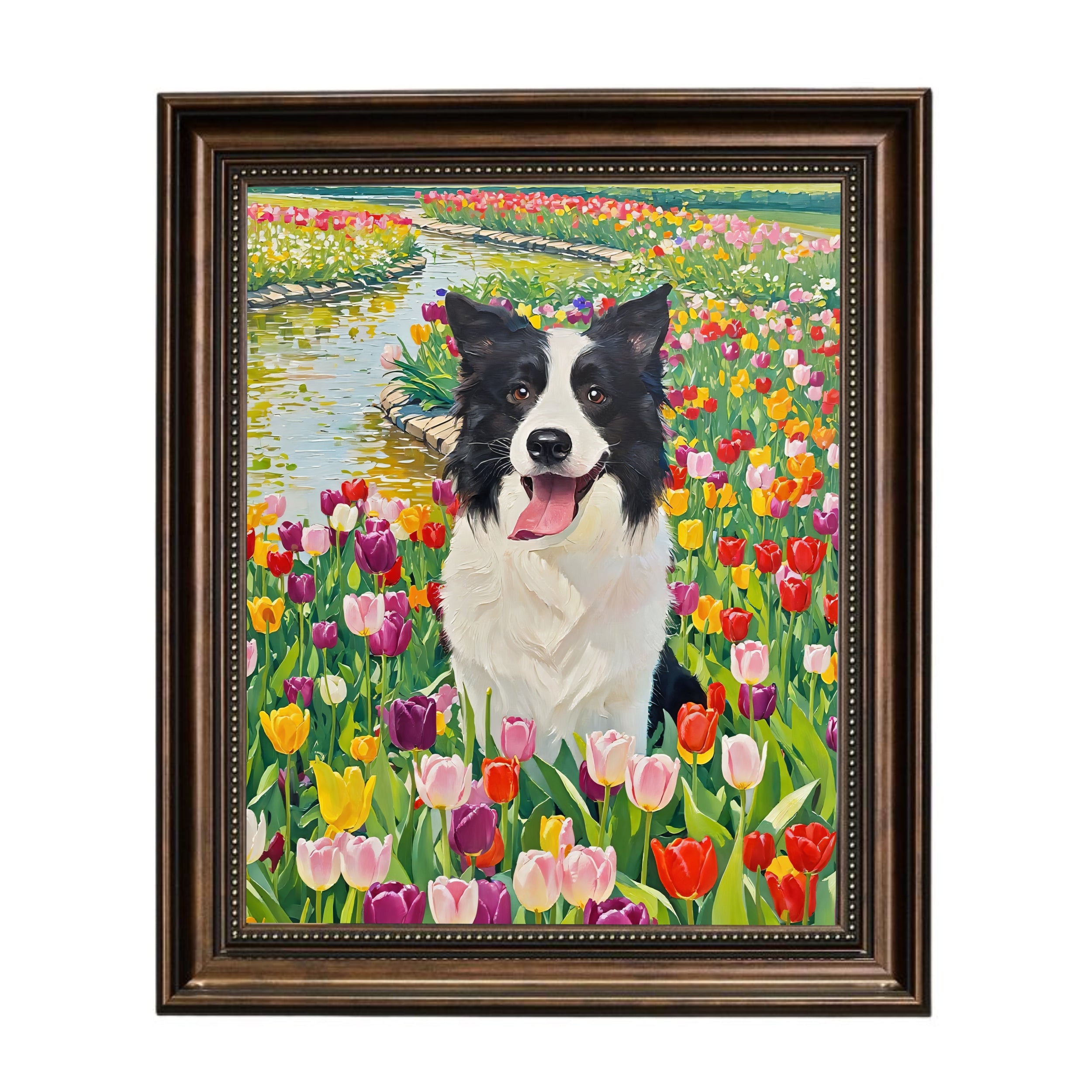 Custom Pet Portrait with Oil painting (Wooden Frame) –Pet Gift, Memorial Painting, Oil Painting Style