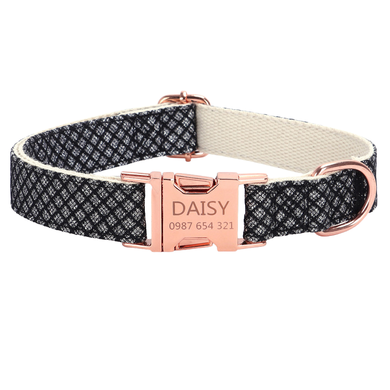 Personalized Sparkling Bling Bling Diamond Grid Pet Collar – Custom Name & Phone Number Engraved Shiny Leash