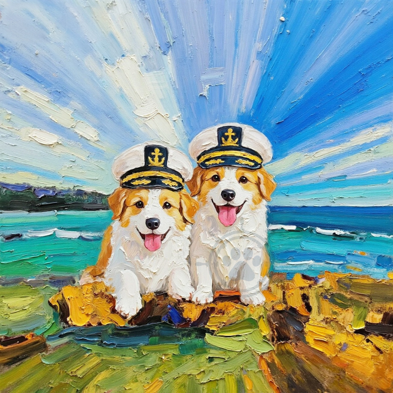 Custom Oil Painting Sailor Border Collie Pawtrait – Australia Yacht Club & Beach Edition | Custom