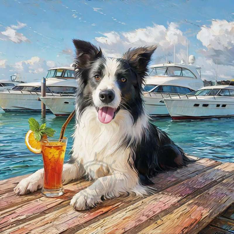 Custom Oil Painting Sailor Border Collie Pawtrait – Australia Yacht Club & Beach Edition | Custom