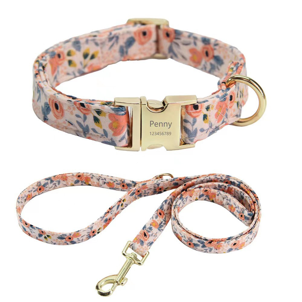 Floral Engraved Pet Collar – Custom Name & Phone Number, Pearl Bow Tie Cat Collar, Anti-Lost Dog Collar