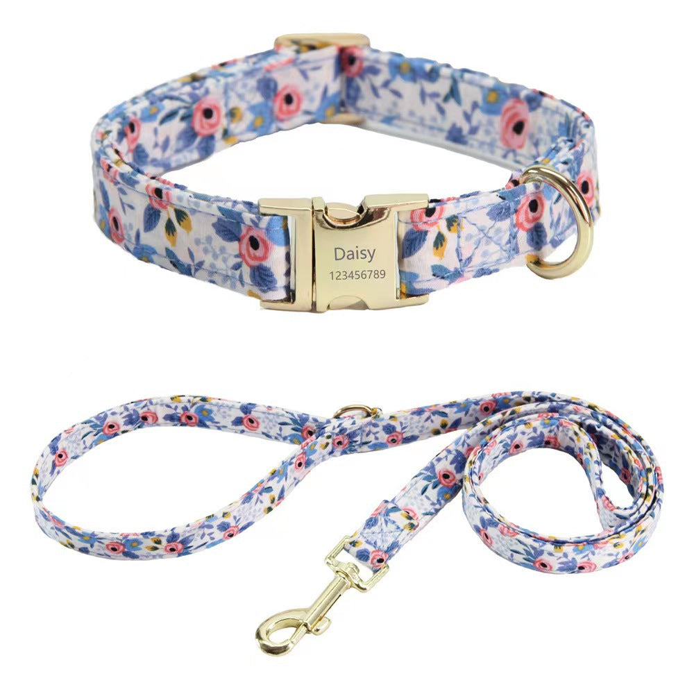 Floral Engraved Pet Collar – Custom Name & Phone Number, Pearl Bow Tie Cat Collar, Anti-Lost Dog Collar