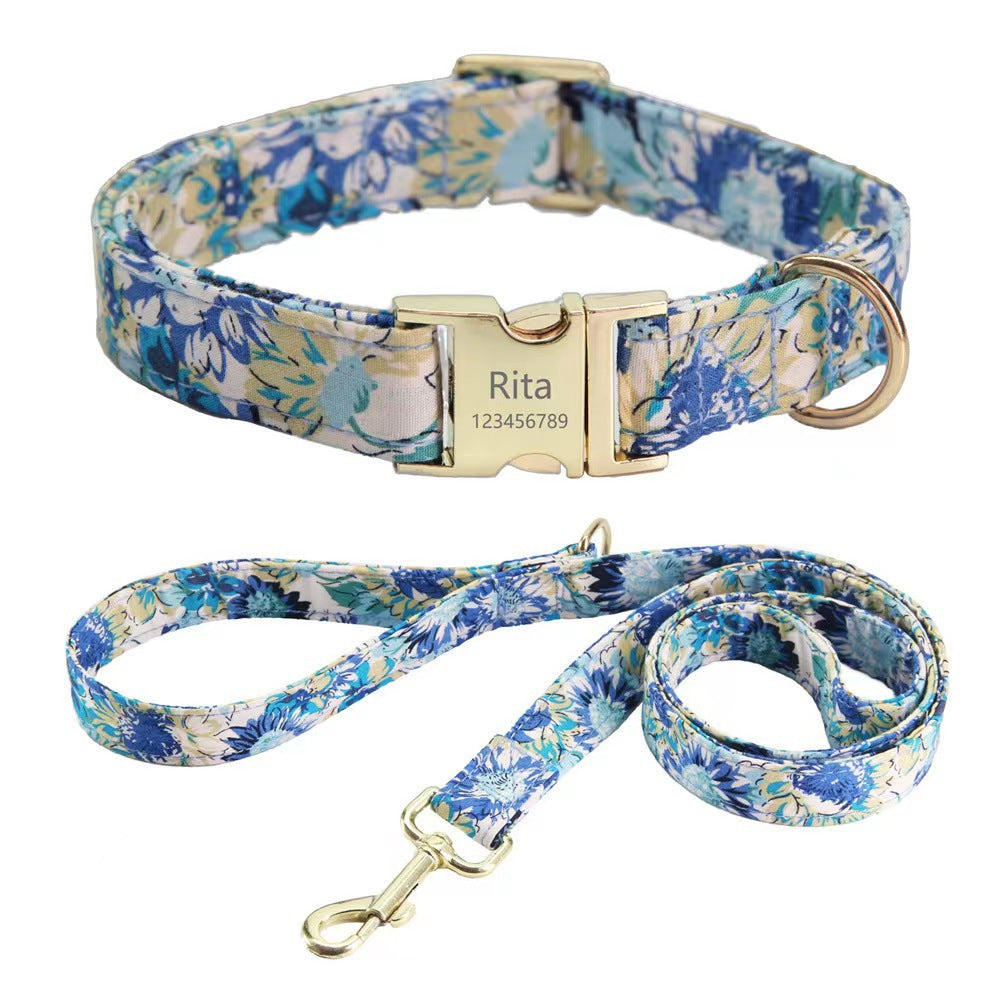 Floral Engraved Pet Collar – Custom Name & Phone Number, Pearl Bow Tie Cat Collar, Anti-Lost Dog Collar