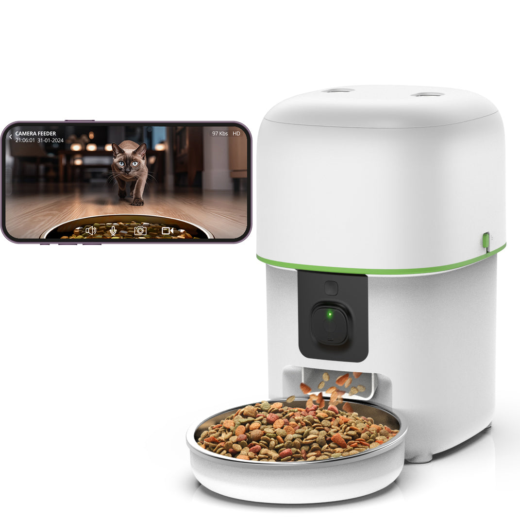 Smart Pet Feeder with Remote Video Control – Timed and Measured Automatic Feeding for Dogs and Cats