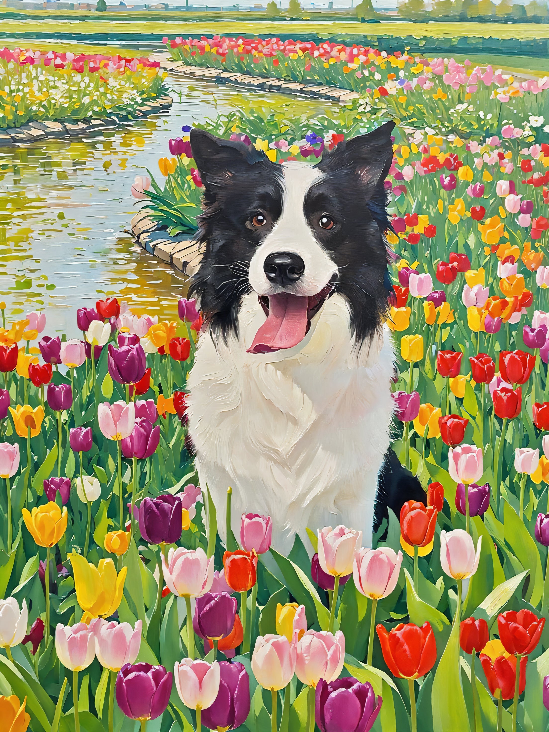 Custom Pet Portrait with Oil painting (Wooden Frame) –Pet Gift, Memorial Painting, Oil Painting Style