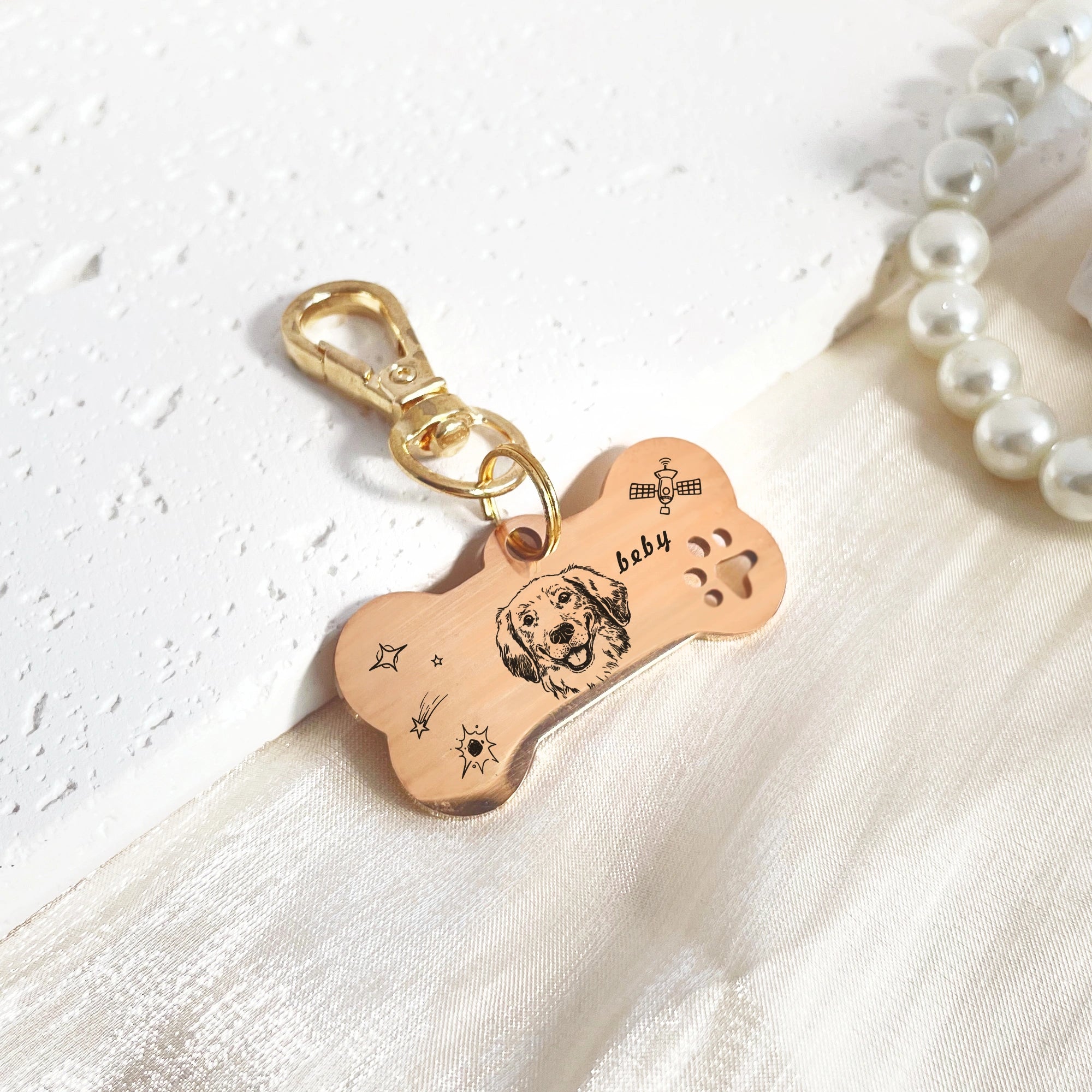Hand-Drawn Custom Pet ID Tag, Personalized Dog Bone Shaped Anti-Lost Tag