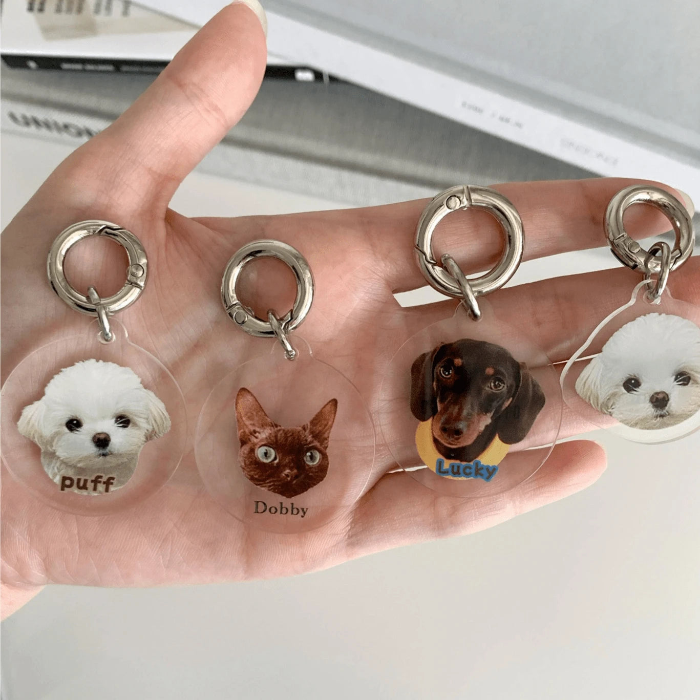 Personalized Pet ID Tag, Custom Acrylic Photo Keychain for Dogs and Cats