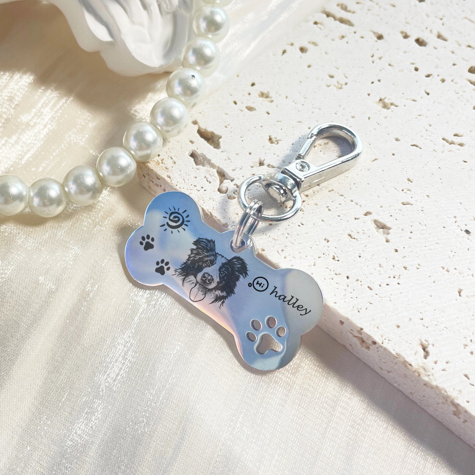 Hand-Drawn Custom Pet ID Tag, Personalized Dog Bone Shaped Anti-Lost Tag