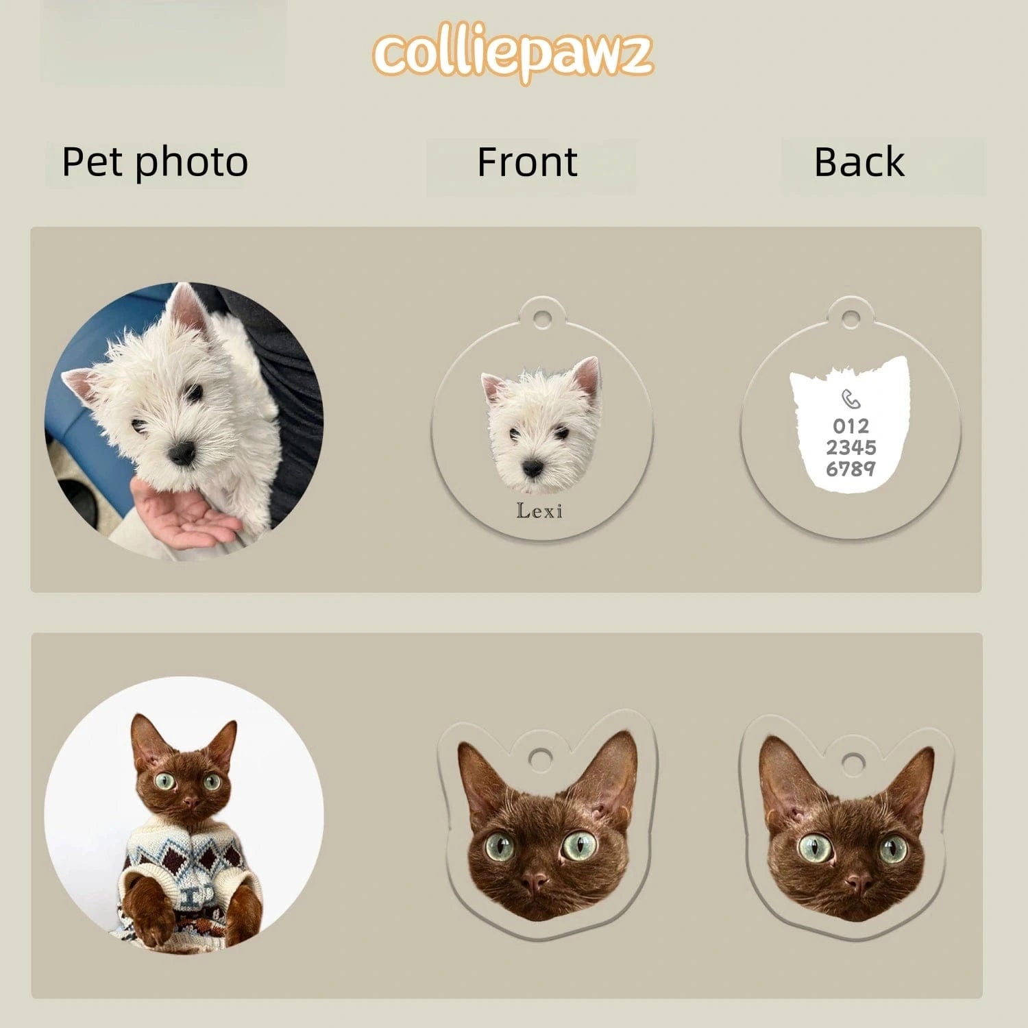 Personalized Pet ID Tag, Custom Acrylic Photo Keychain for Dogs and Cats