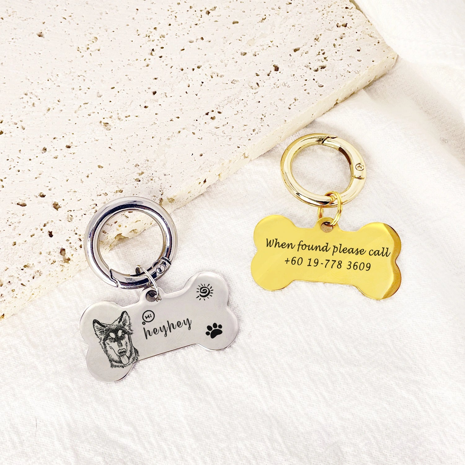 Hand-Drawn Custom Pet ID Tag, Personalized Dog Bone Shaped Anti-Lost Tag