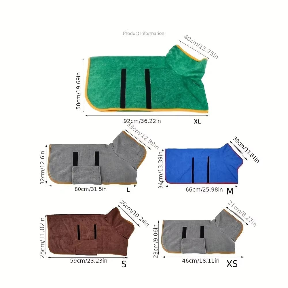 Super Absorbent Pet Bathrobe – Quick Drying Dog Towel Wrap for Small & Large Dogs and Cats | Nanofiber Full Body Bath Towel Coat - Colliepawz